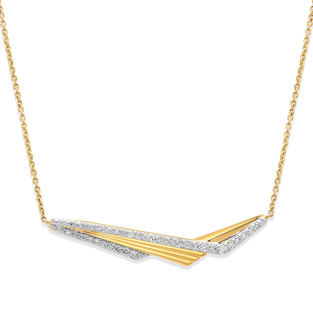 14KT Yellow Gold Stunning Wide-V Shaped Diamond Necklace,,hi-res image number null