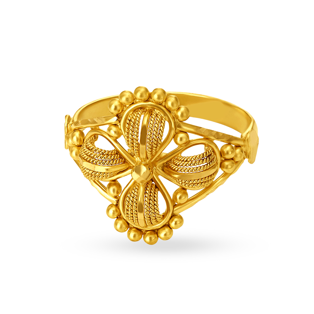 Extraordinary 22 Karat Yellow Gold Beaded Floral Finger Ring,,hi-res image number null