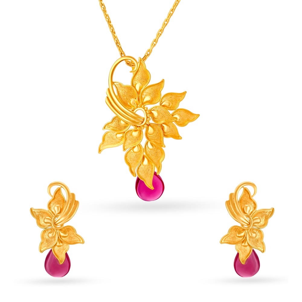Charming Floral Pendant and Earrings Set,,hi-res image number null