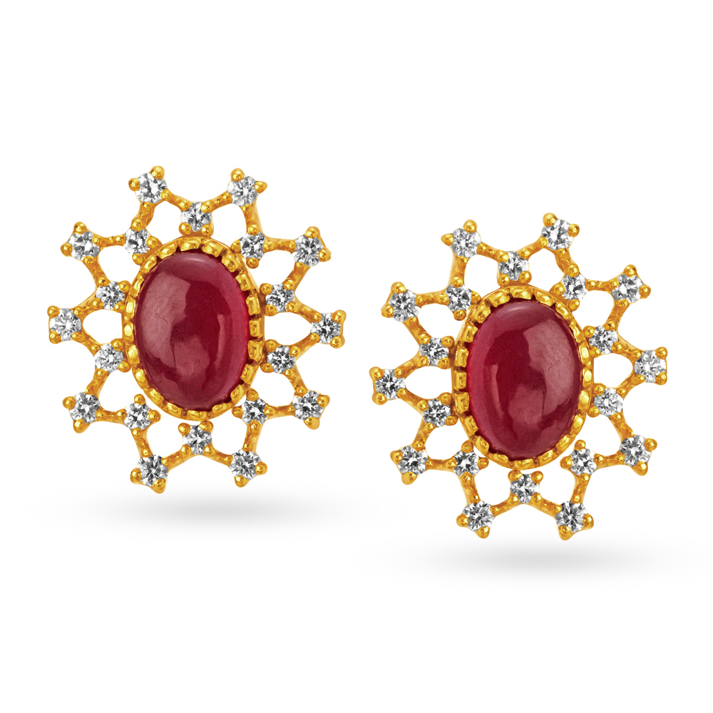 Oval Diamond Stud Earrings With Coloured Stones,,hi-res image number null