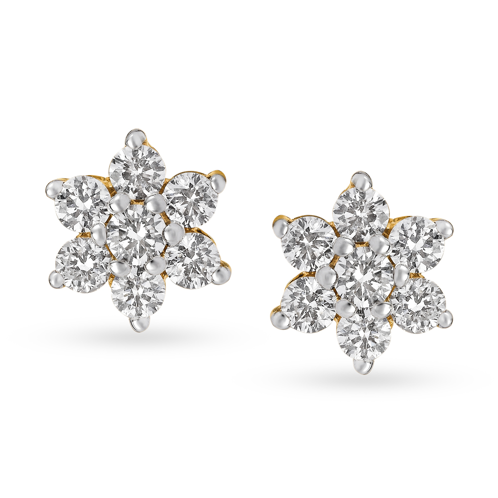Classic 18 Karat Yellow Gold And Diamond Floral Studs,,hi-res image number null