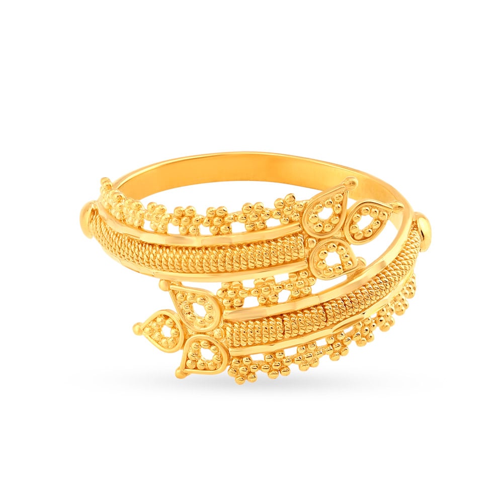 Traditional 22 Karat Yellow Gold Floral Finger Ring,,hi-res image number null