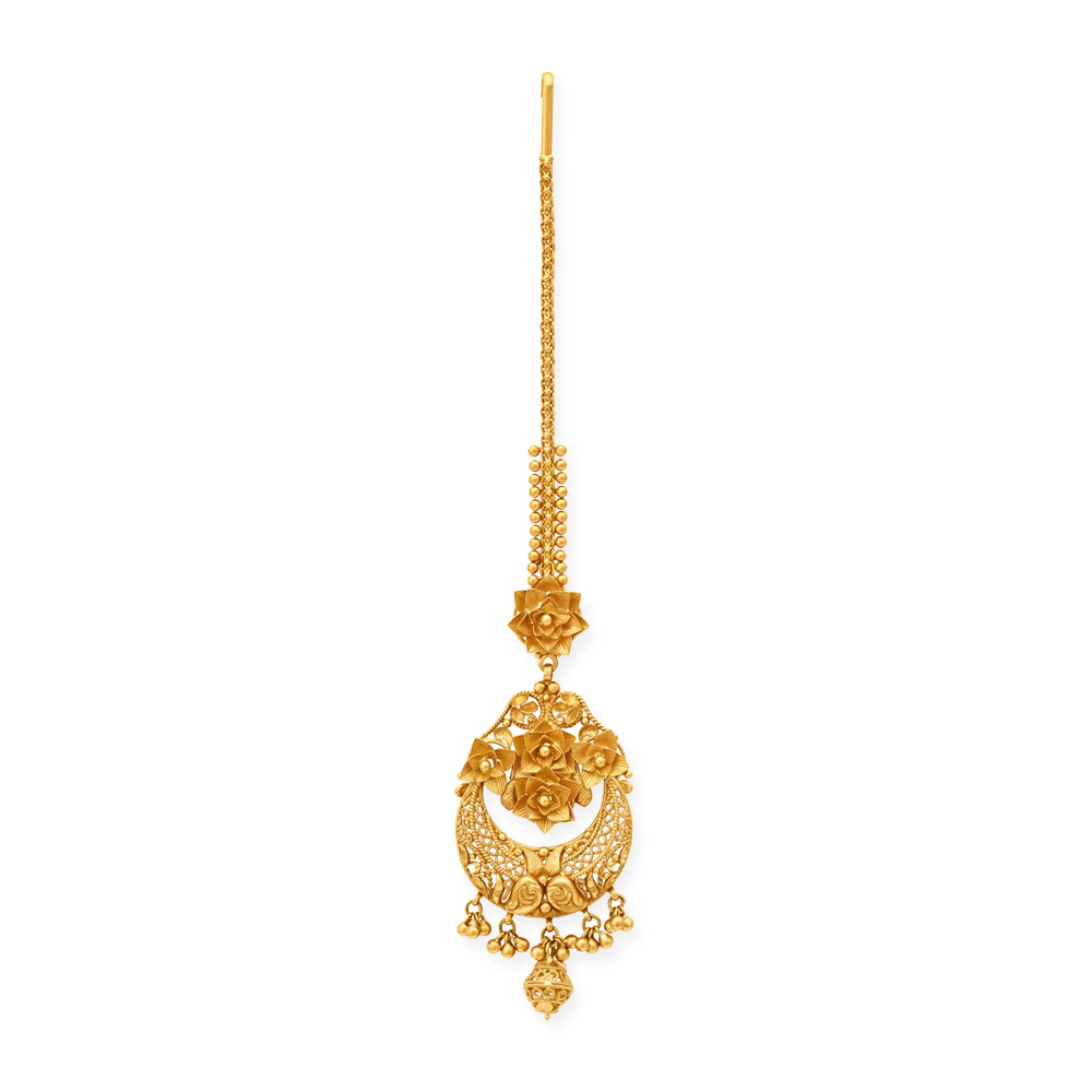 

Enchanting 22 Karat Yellow Gold Floral Maang Tikka