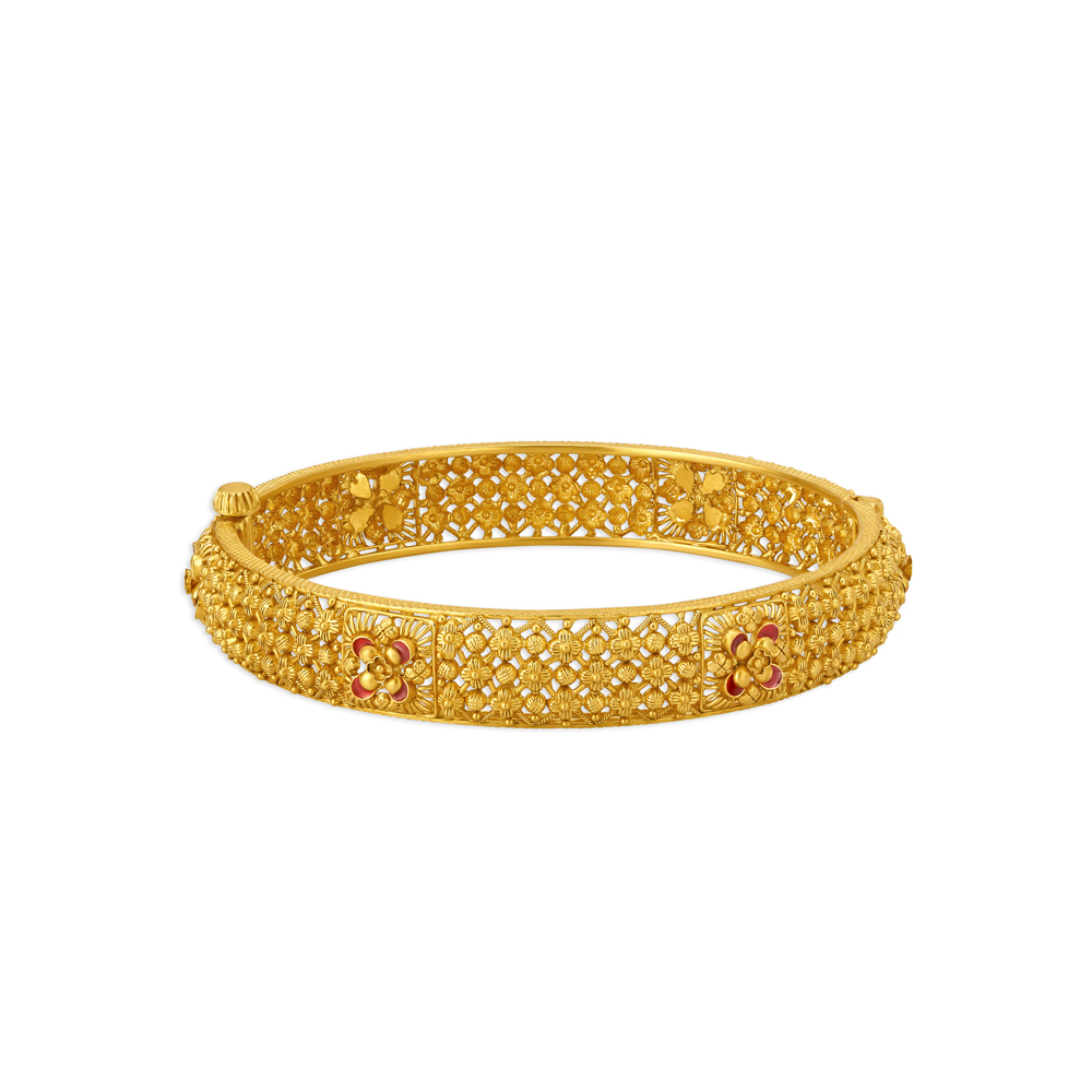Ethereal 22 Karat Yellow Gold Floral Lattice Bangle,,hi-res image number null