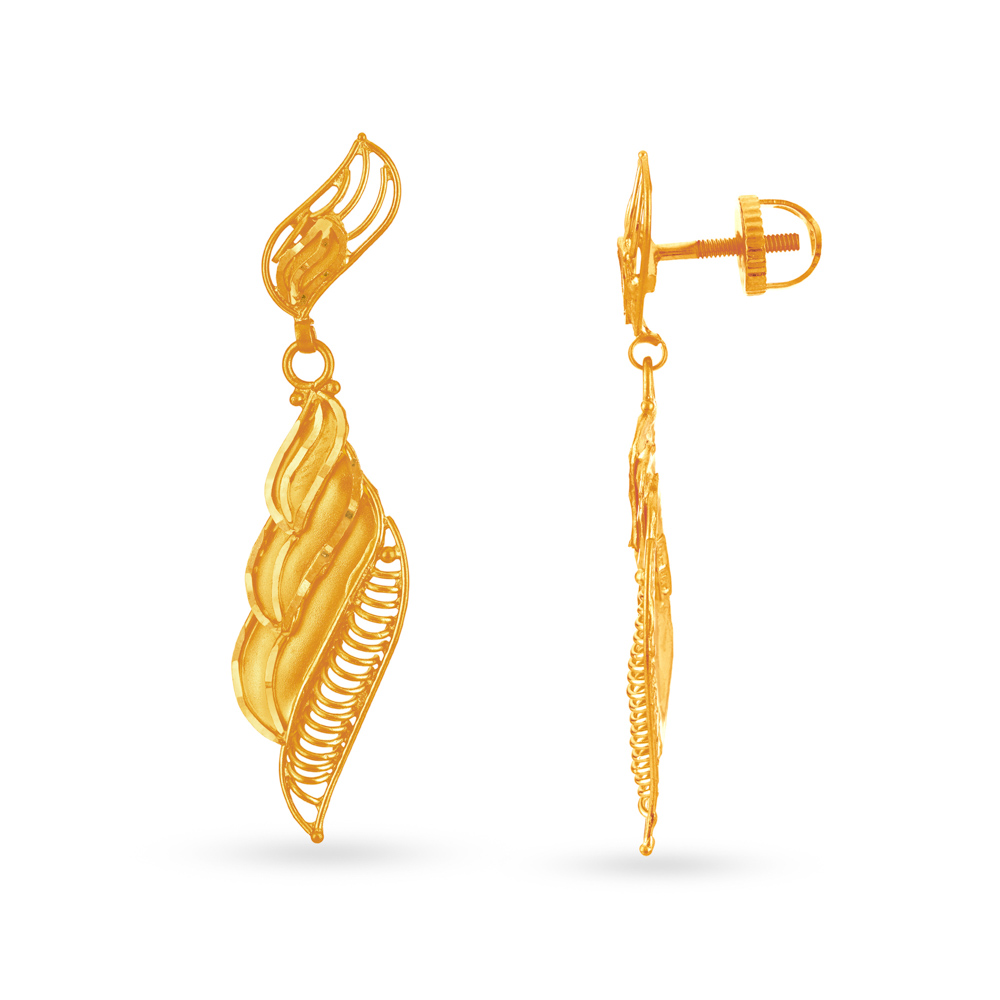 Beguiling Jali Work Leafy Gold Drop Earrings,,hi-res image number null