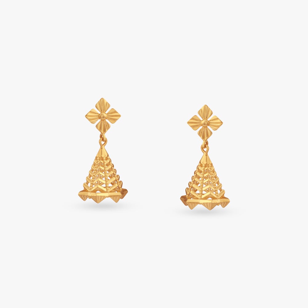 

Temple Tier Gold Jhumka Earrings
