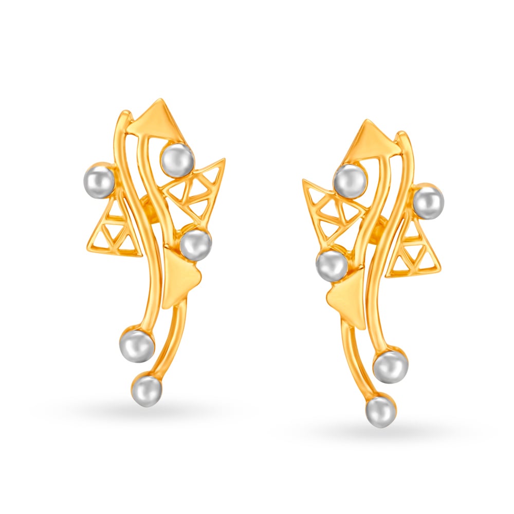 Unique Yellow Gold Abstract Stud Earrings