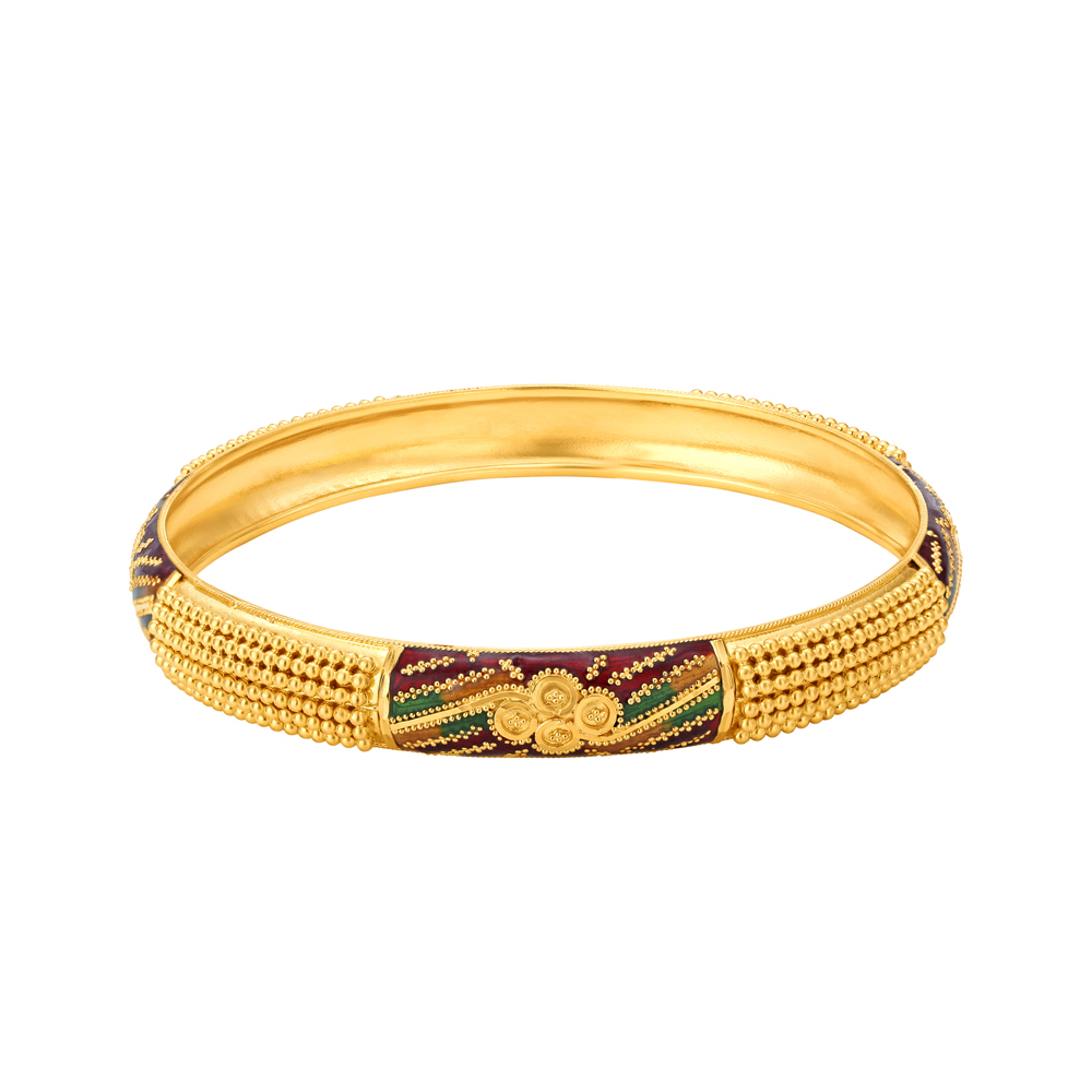 Ornamented Yellow Gold Beaded Bangles,,hi-res image number null