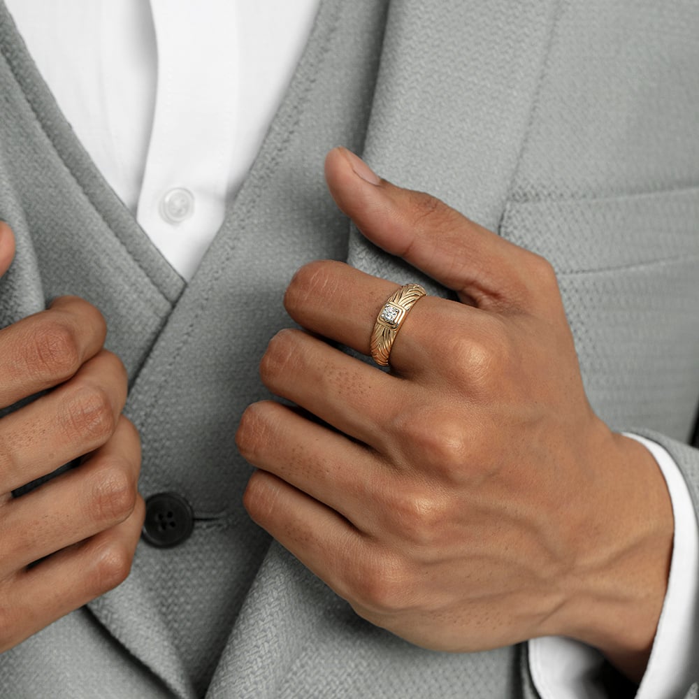 Wavy Blaze Gold & Diamond Finger Ring for Men,,hi-res image number null