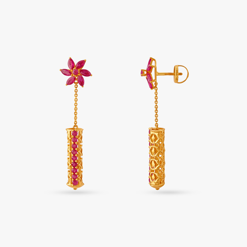 Ruby Flowers Drop Earrings,,hi-res image number null