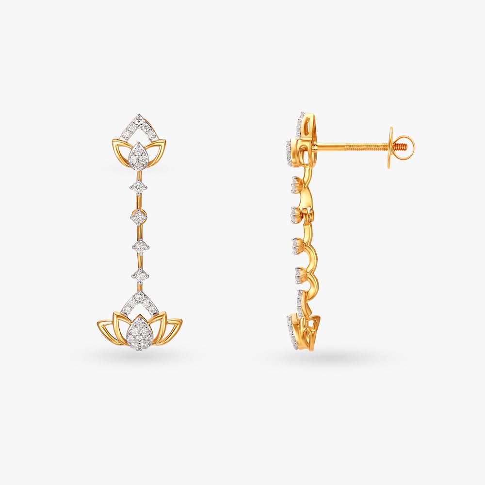 Lotus Charm Diamond Drop Earrings,,hi-res image number null