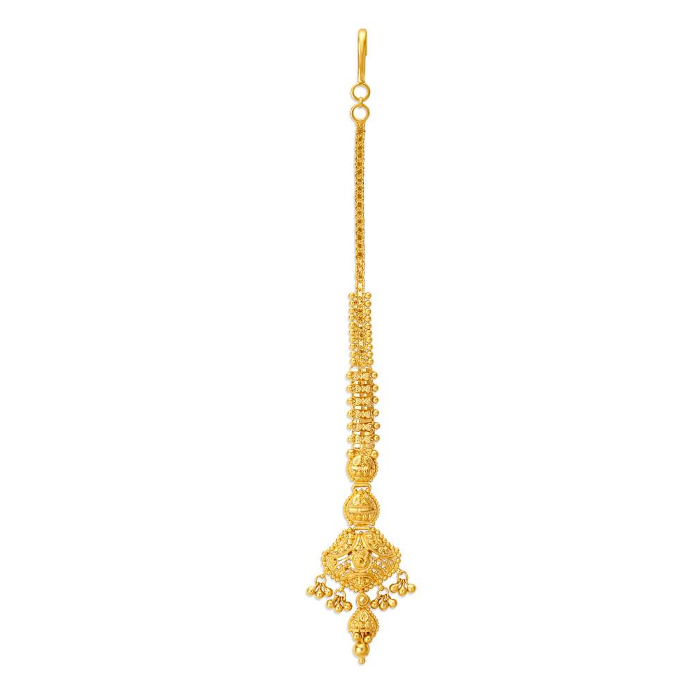 Beautiful 22 Karat Yellow Gold Beaded Maang Tikka,,hi-res image number null