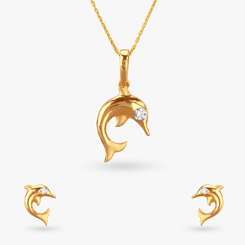 Sparkling Dolphins Diamond Pendant and Earrings Set for Kids,,hi-res image number null