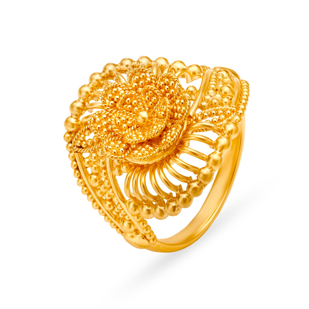Artistic 22 Karat Yellow Gold Floral Ring,,hi-res image number null