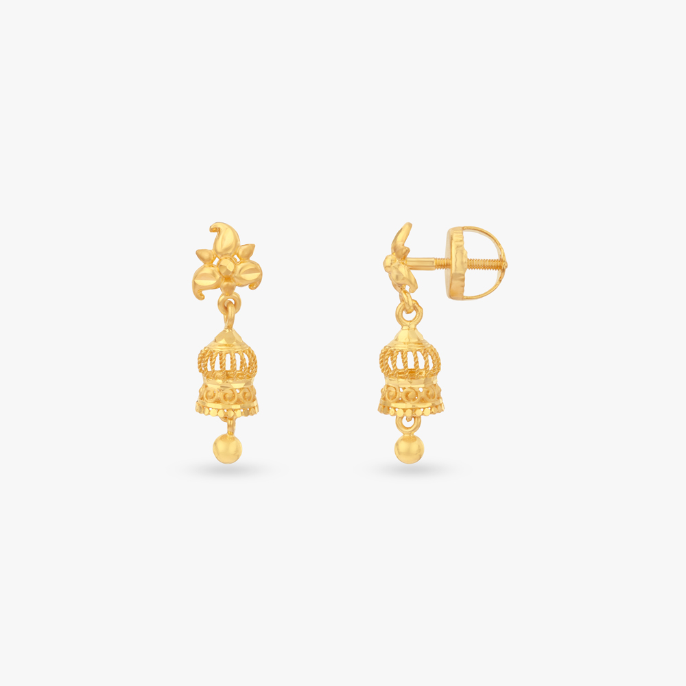 Lotus Crest Gold Jhumka Earrings,,hi-res image number null