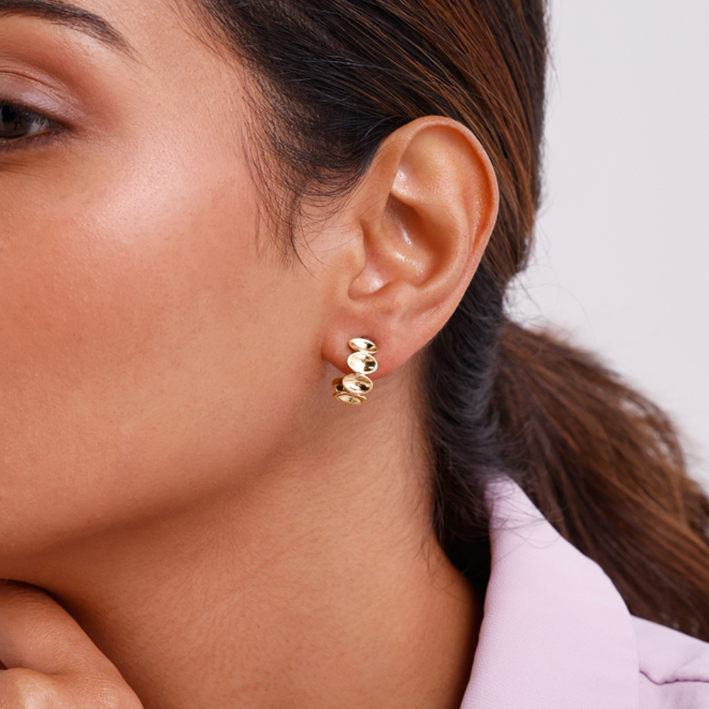 Beaded Sculpt Gold Hoop Earrings,,hi-res image number null