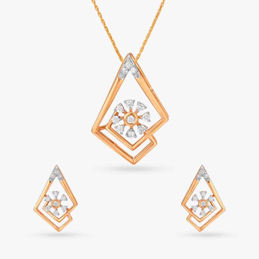 Luminous Spiral Diamond Pendant and Earrings Set