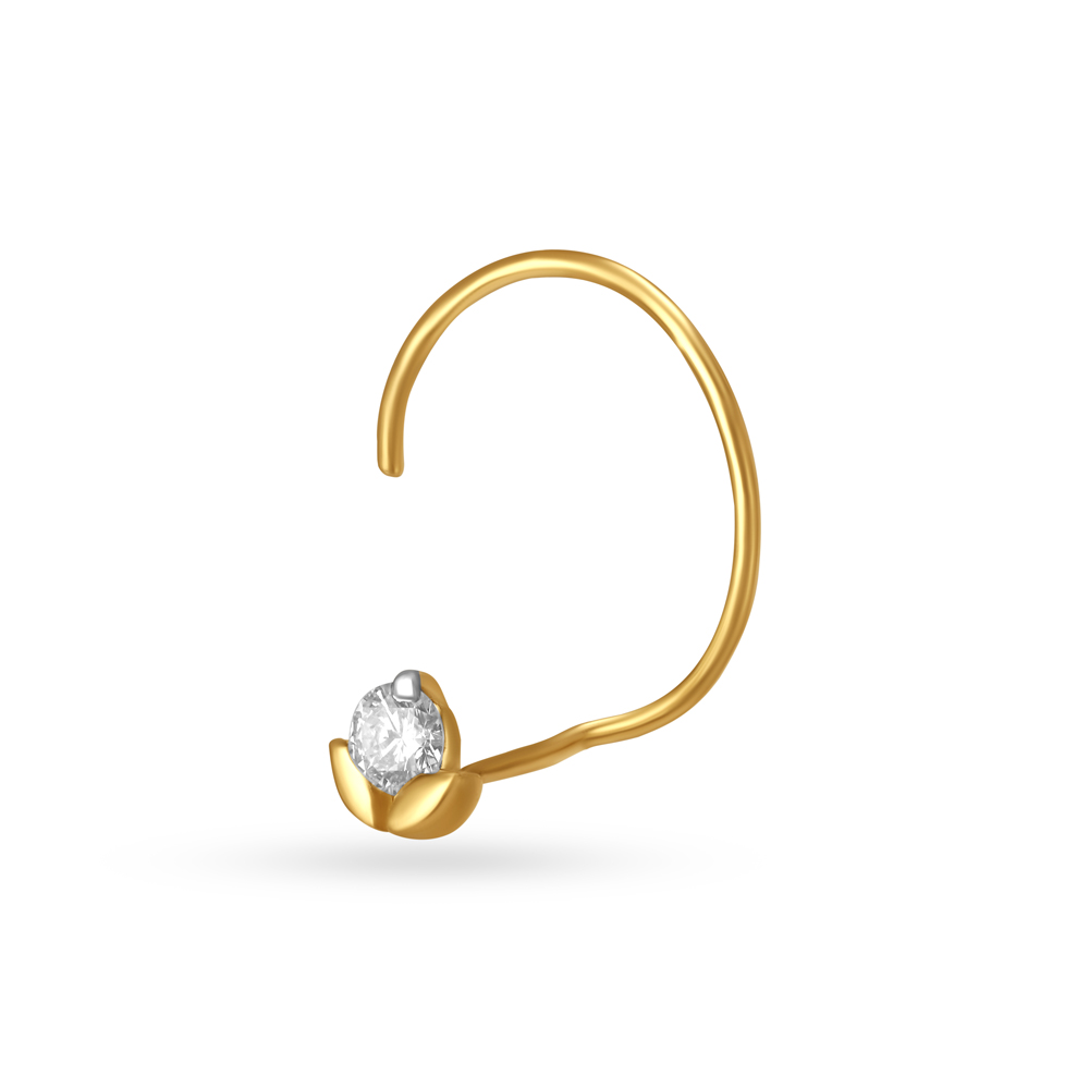 Flowerbud Gold and Diamond Nose Pin,,hi-res image number null