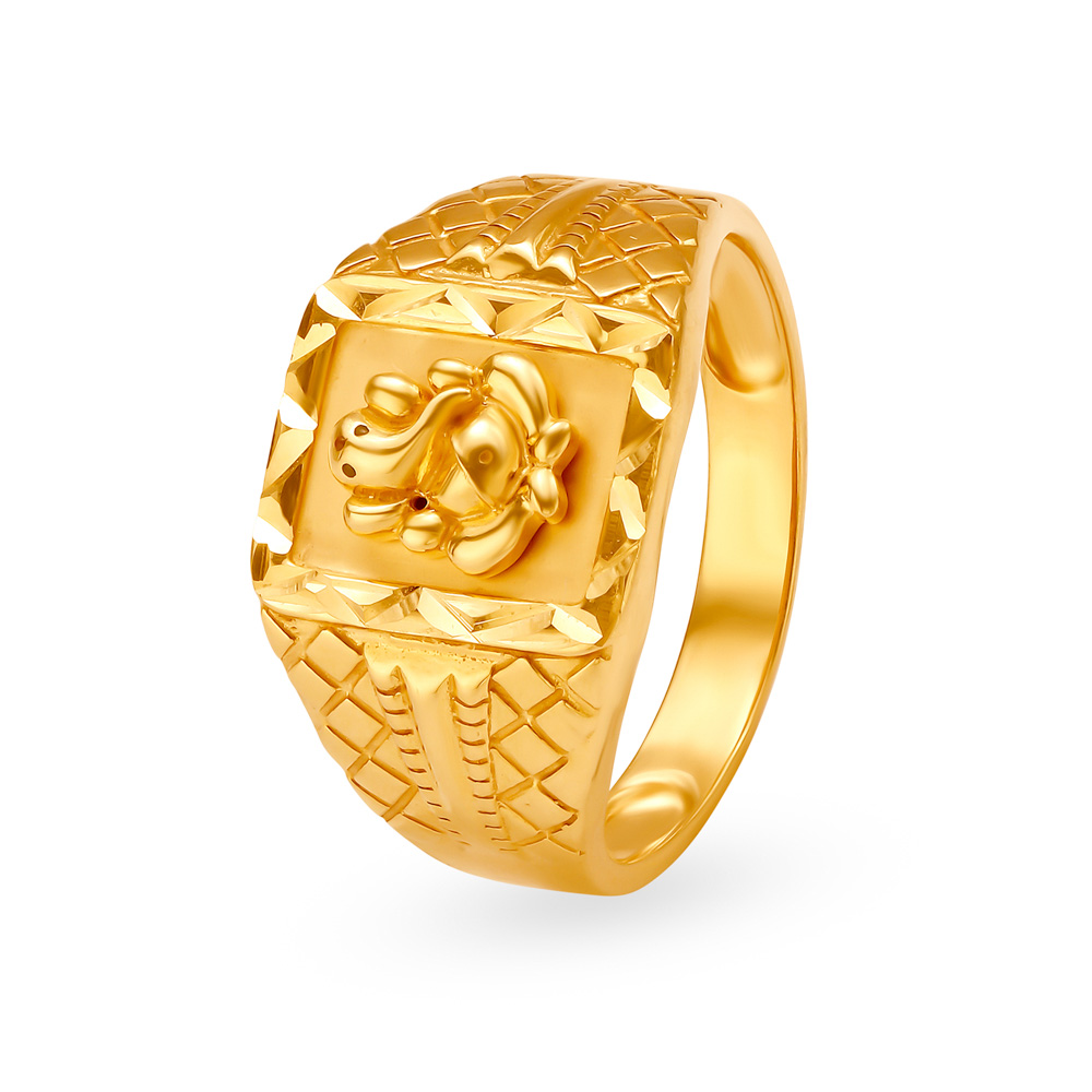 Bedecked Ganesha 22 Karat Gold Finger Ring