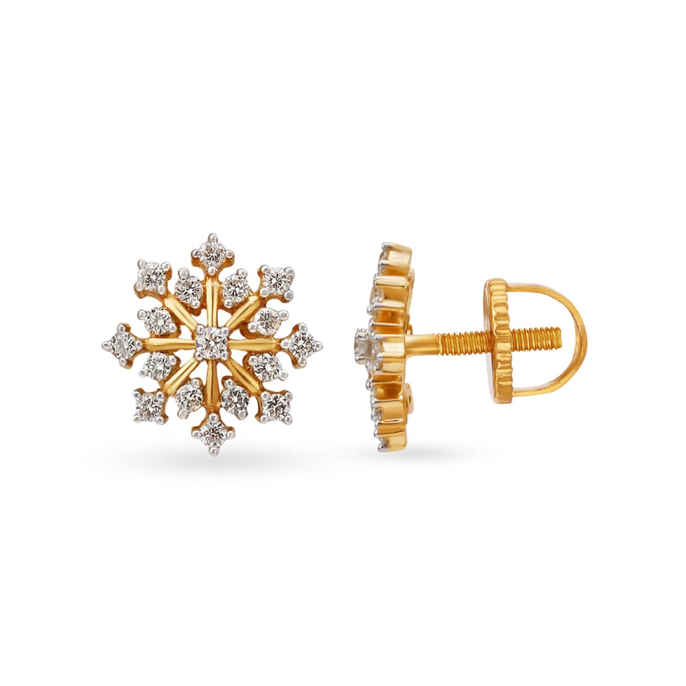 Snowflake Motif Diamond Stud Earrings,,hi-res image number null