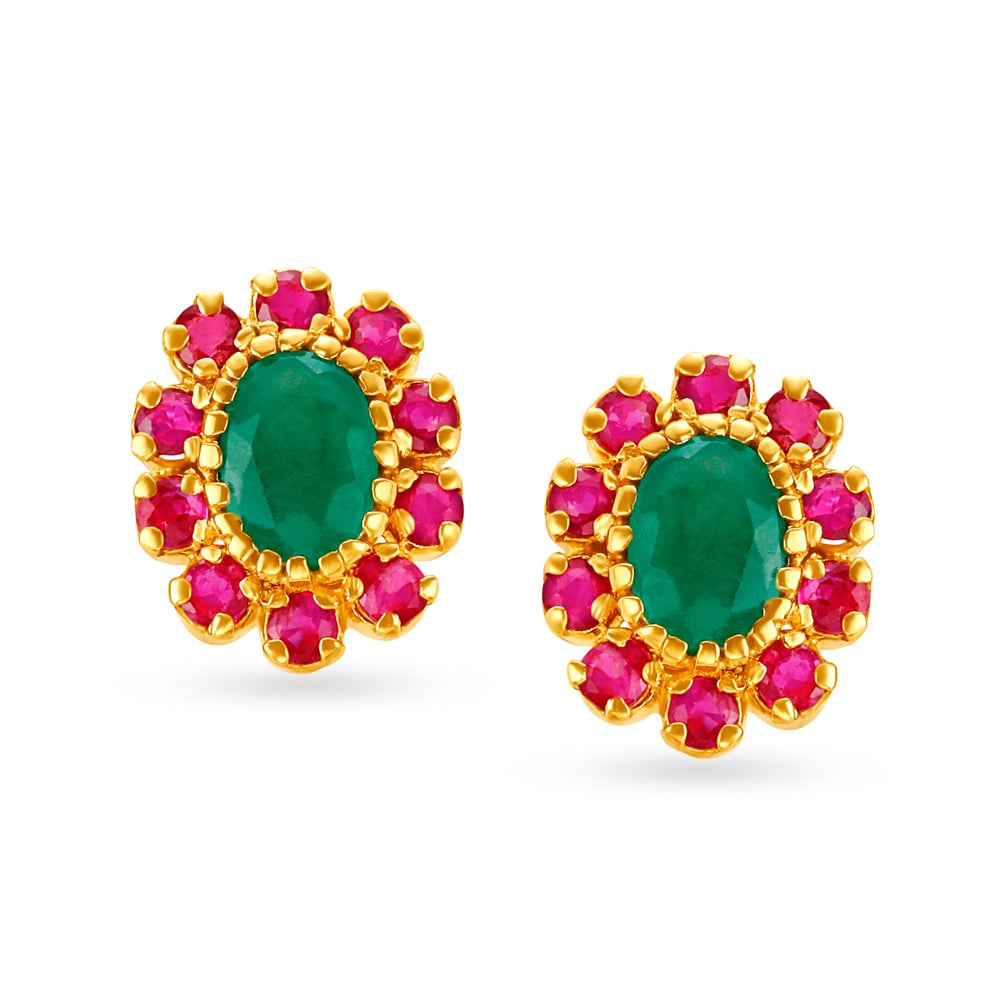 Graceful Emerald and Ruby Stud Earrings