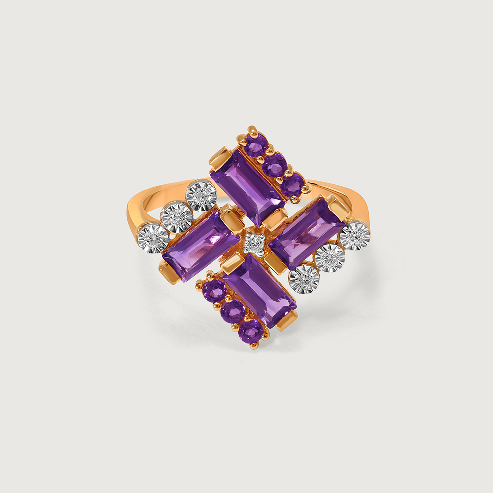 Dazzling Martini Marvel 14KT Diamond & Amethyst Finger Ring,,hi-res image number null