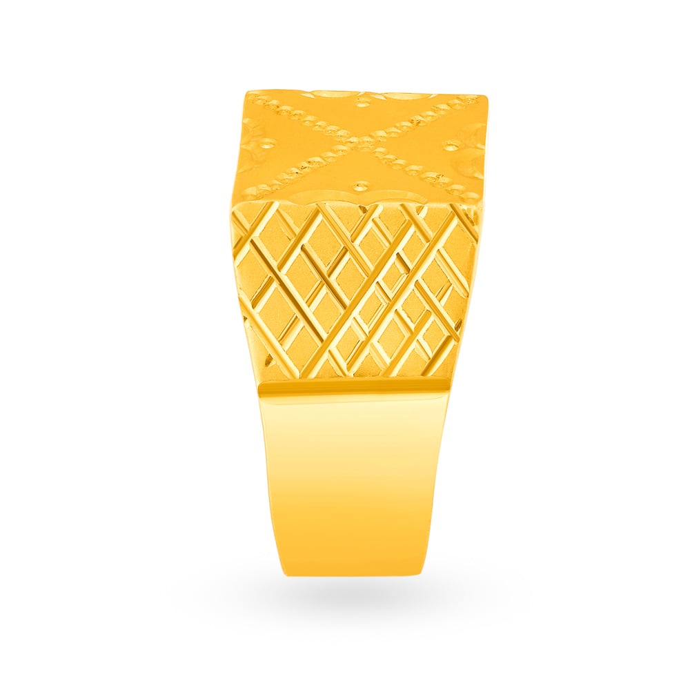 Square Textured Mens Gold Finger Ring for Men,,hi-res image number null