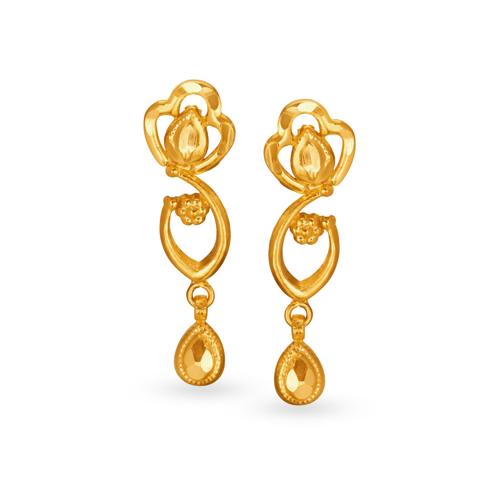 Hypnotic Floral Abstract Gold Drop Earrings,,hi-res image number null