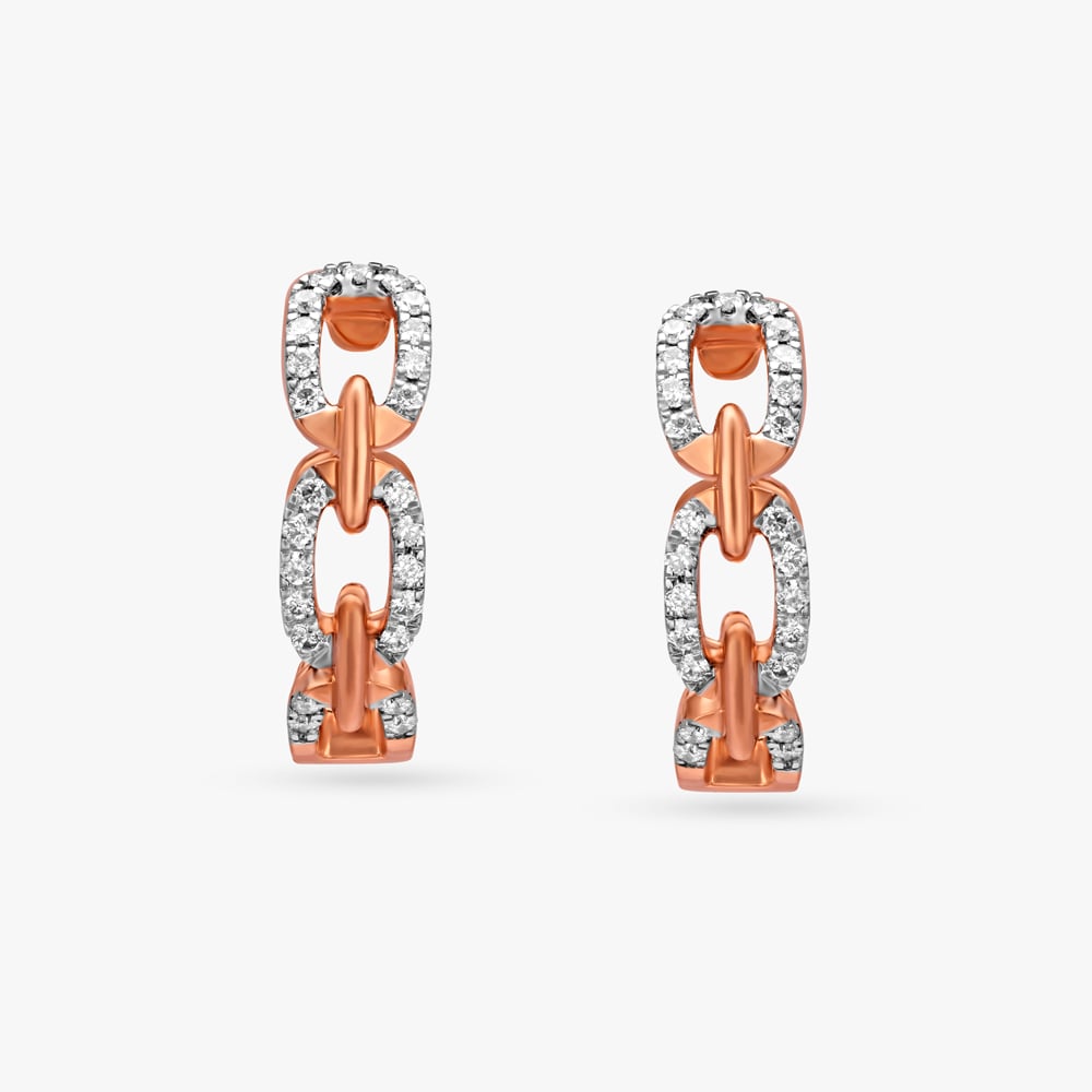 Elegant Link Diamond Hoop Earrings,,hi-res image number null