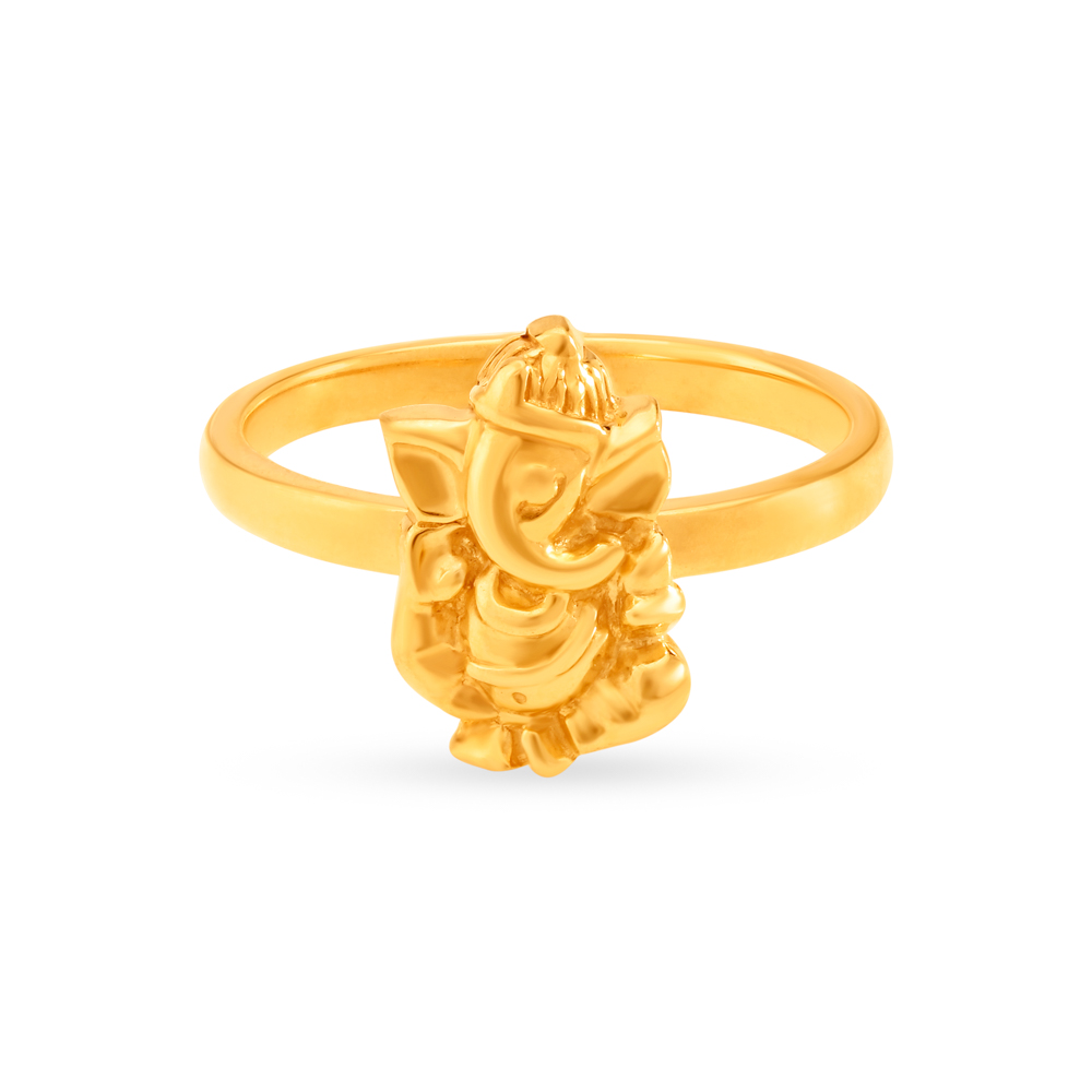 Royal 22 Karat Yellow Gold Lord Ganesha Finger Ring,,hi-res image number null