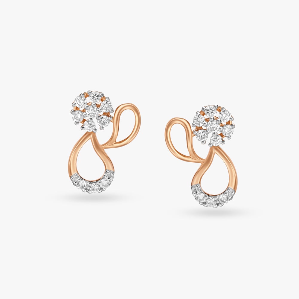 Traditional Floral Gold and Diamond Stud Earrings