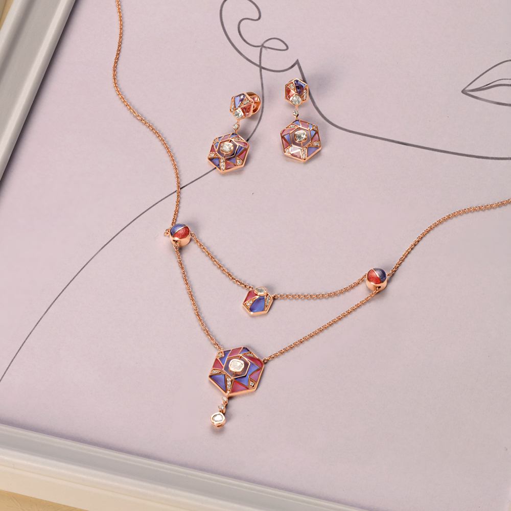 Hexagonal Swirl Necklace Set,,hi-res image number null