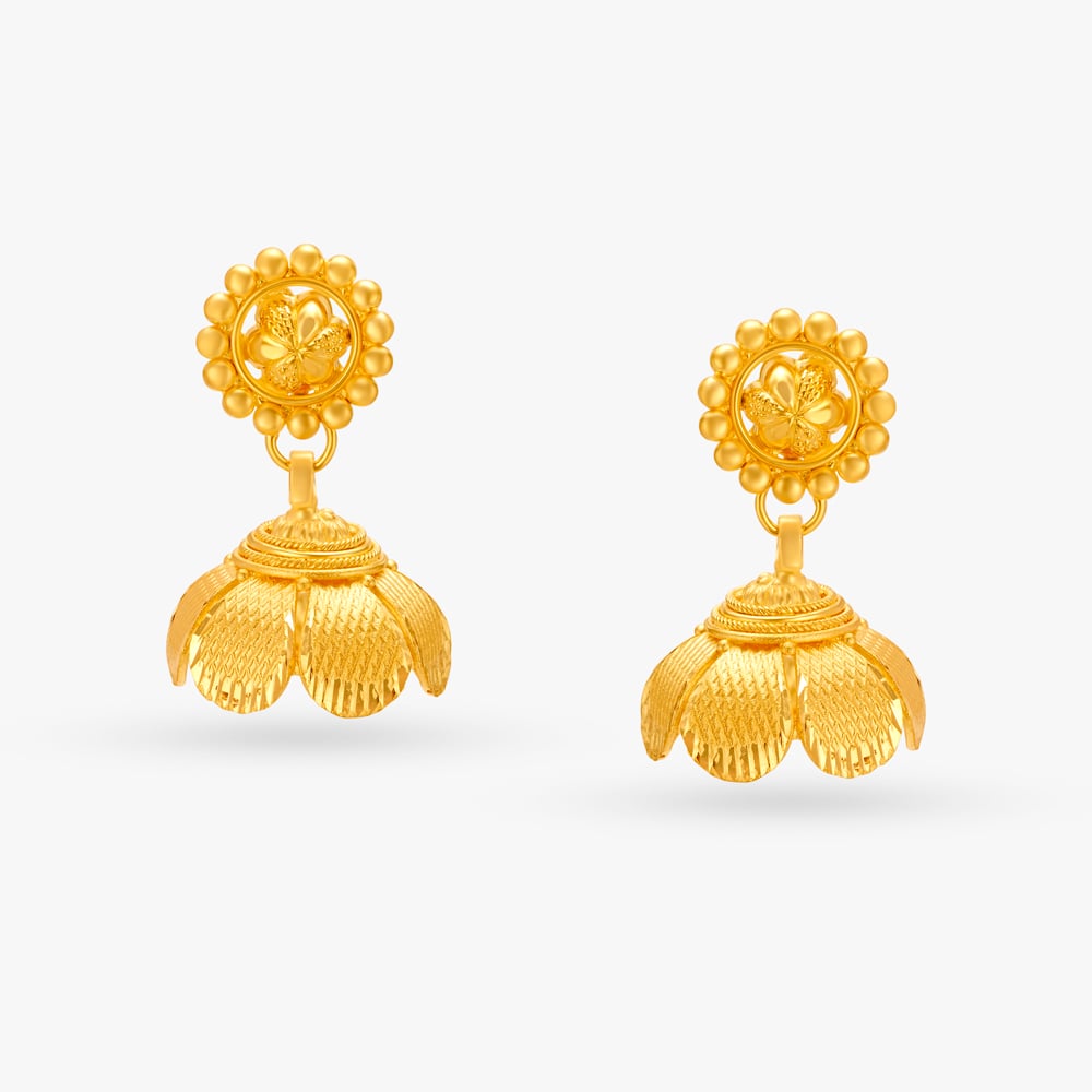 Contemporary Floral Gold Jhumka Earrings,,hi-res image number null
