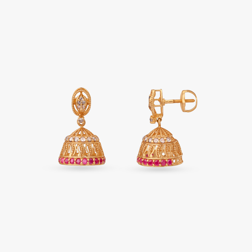 Petal Pavilion Gold Jhumka Earrings,,hi-res image number null