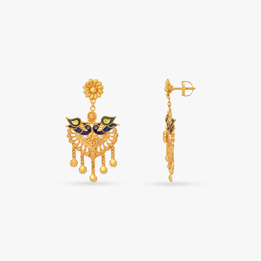 Gold Peacock Motif Earrings,,hi-res image number null