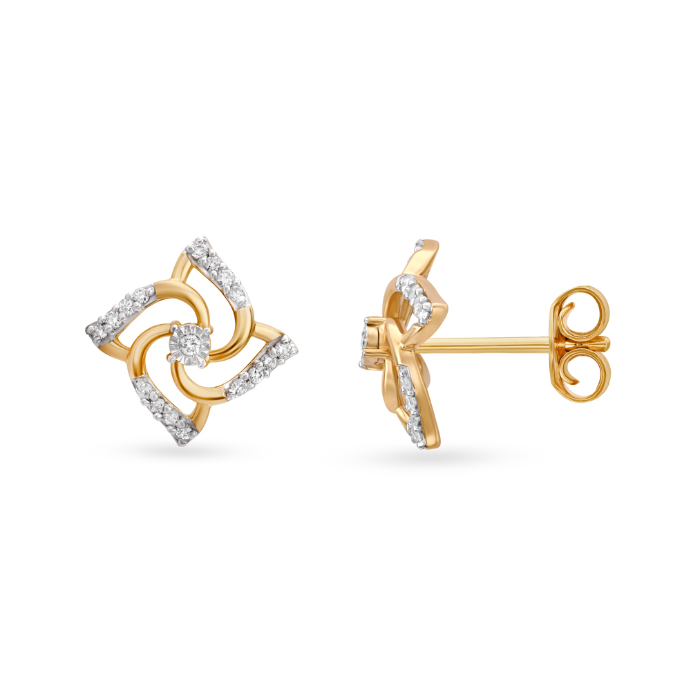 Exquisite Floral Diamond Stud Earrings in Yellow and White Gold,,hi-res image number null