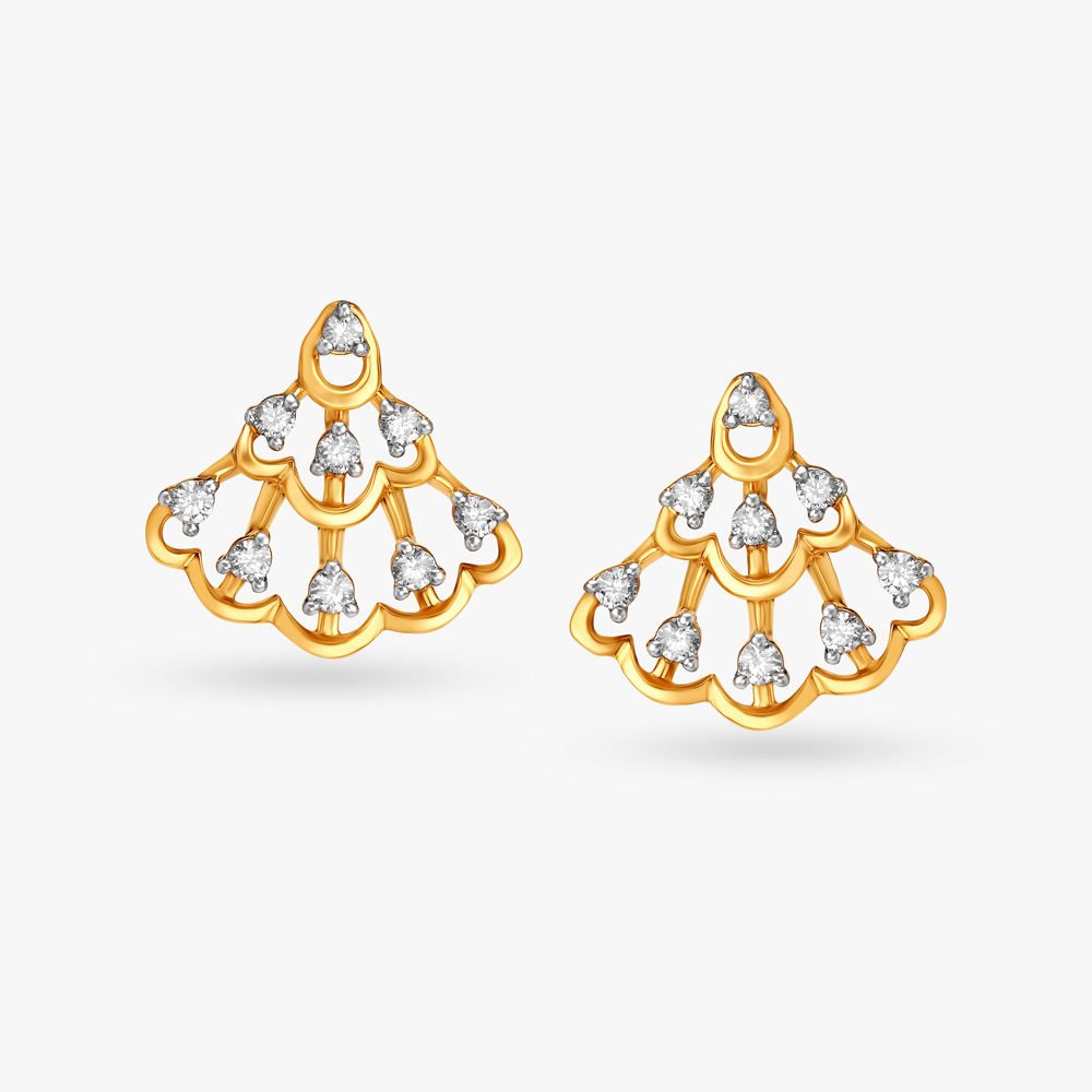 Seashell Web Diamond Stud Earrings,,hi-res image number null