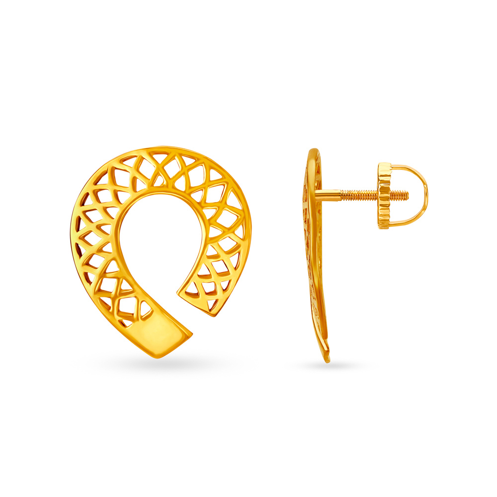 Luxurious Yellow Gold Latticed Loop Stud Earrings,,hi-res image number null