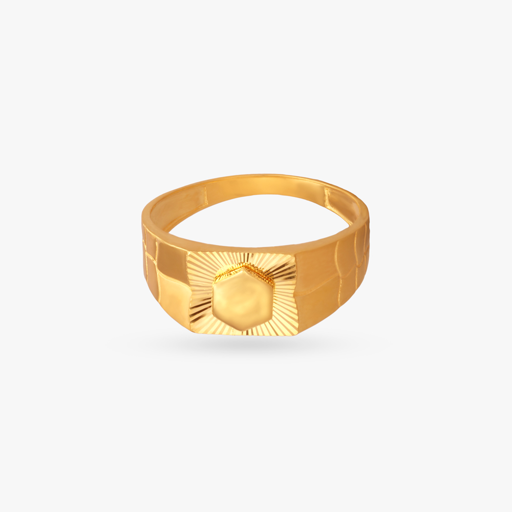 Hexagonal Gold Finger Ring for Men,,hi-res image number null