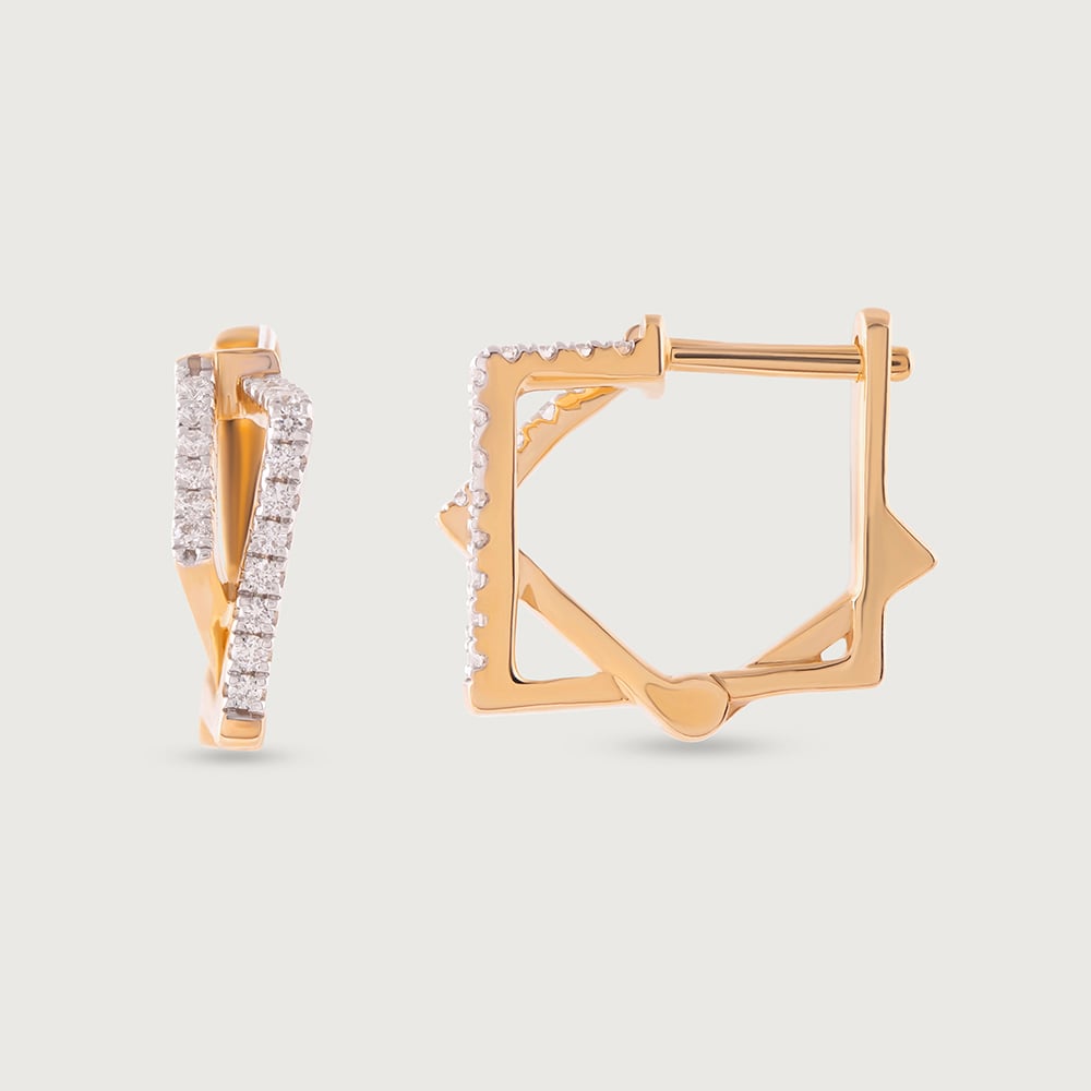Sculpted Radiant Gold & Diamond Hoop Earrings,,hi-res image number null