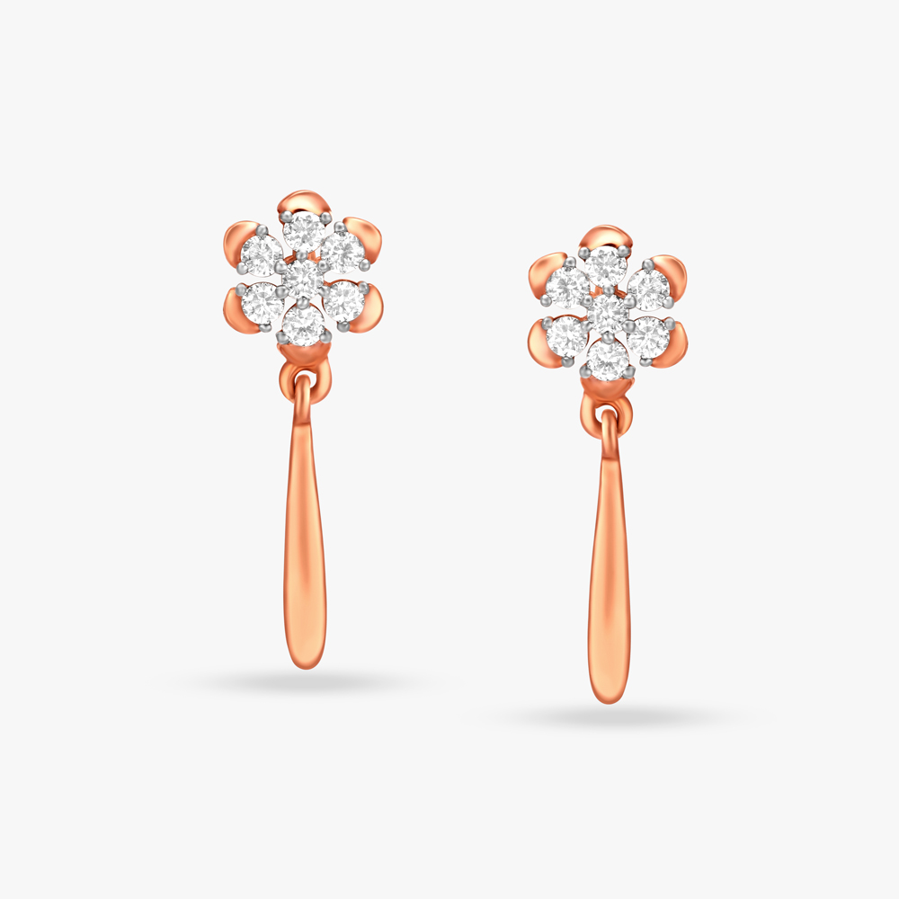 Slender Floral Diamond Drop Earrings
