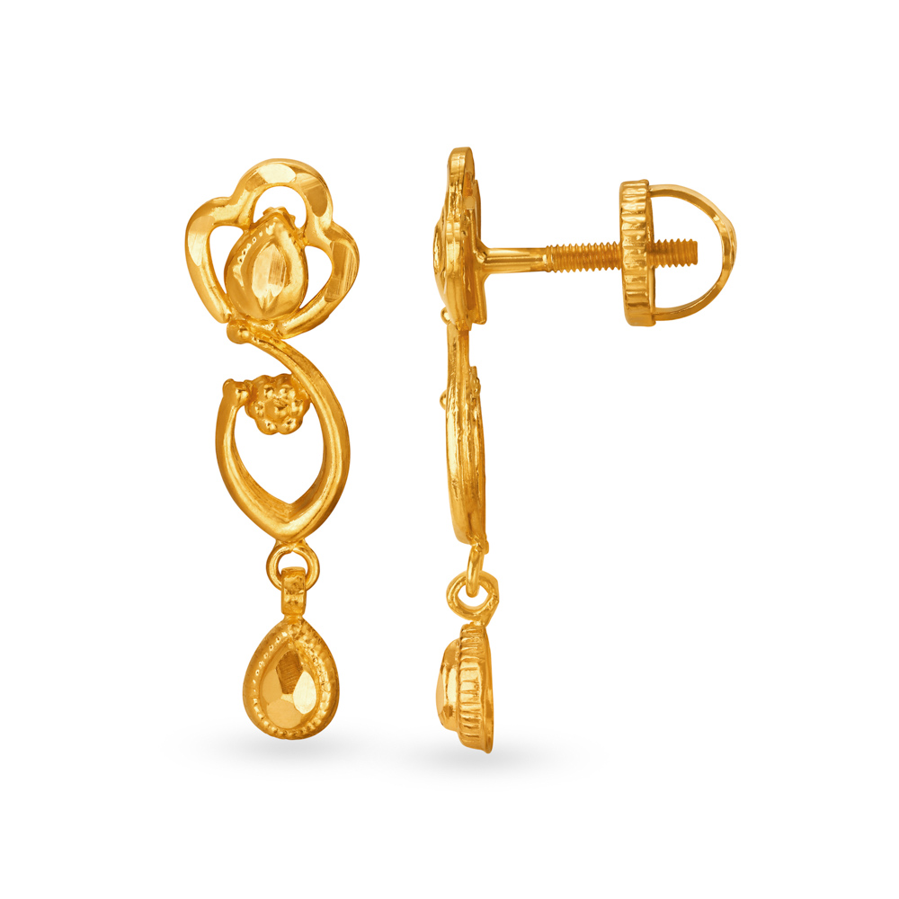 Hypnotic Floral Abstract Gold Drop Earrings,,hi-res image number null
