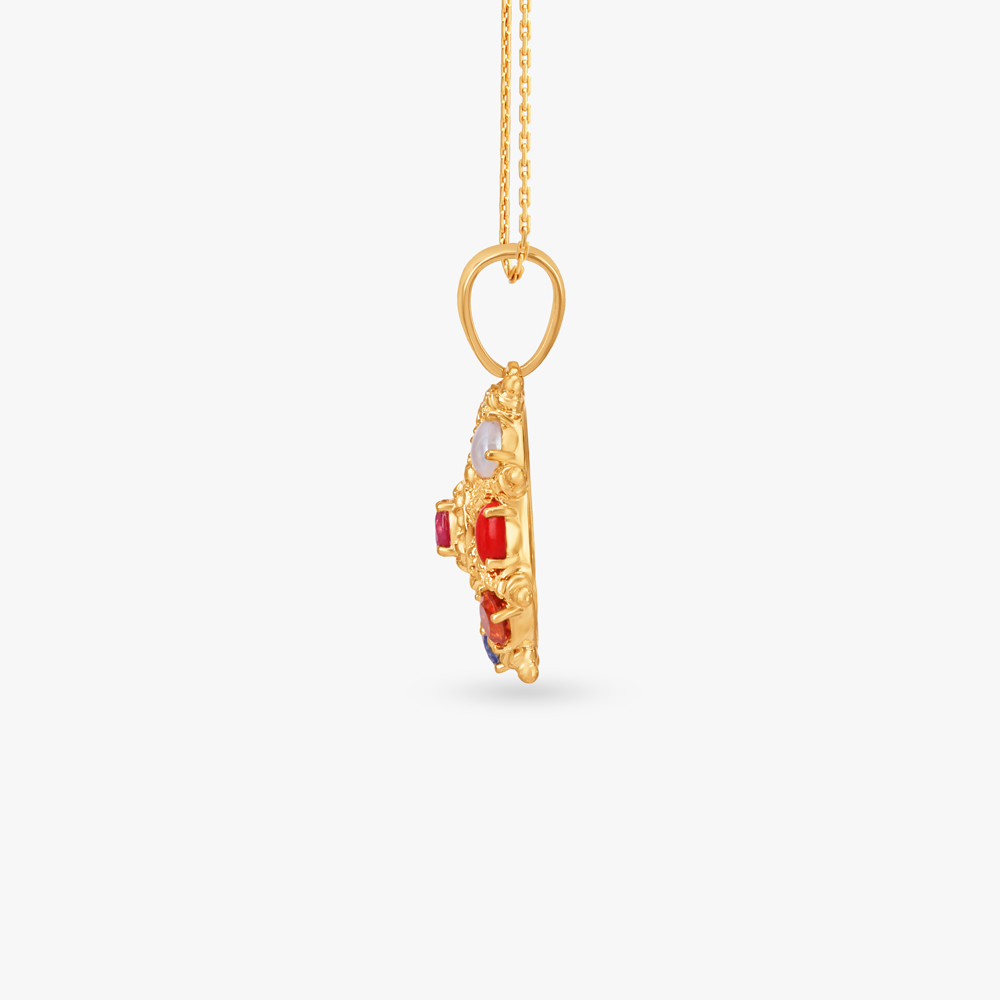 Navratna Wheel Diamond Pendant,,hi-res image number null