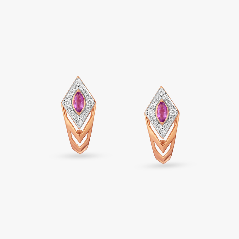 Chevron Crown Diamond Hoop Earrings,,hi-res image number null