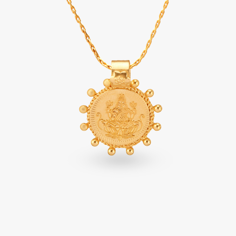 Divine Goddess Lakshmi Religious Gold Coin Pendant - Main Image