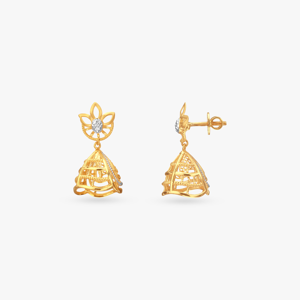 

Lattice Bloom Gold Jhumka Earrings