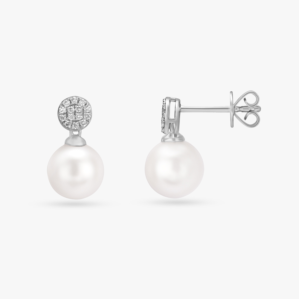 Shimmering Pearl and Diamond Drop Earrings,,hi-res image number null