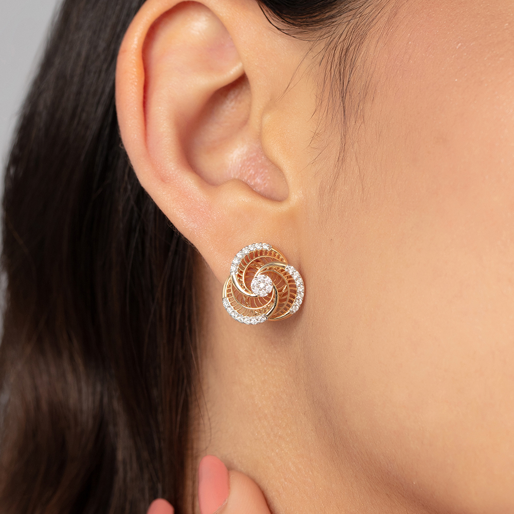 Elegant Spiral Gold & Diamond Stud Earrings,,hi-res image number null