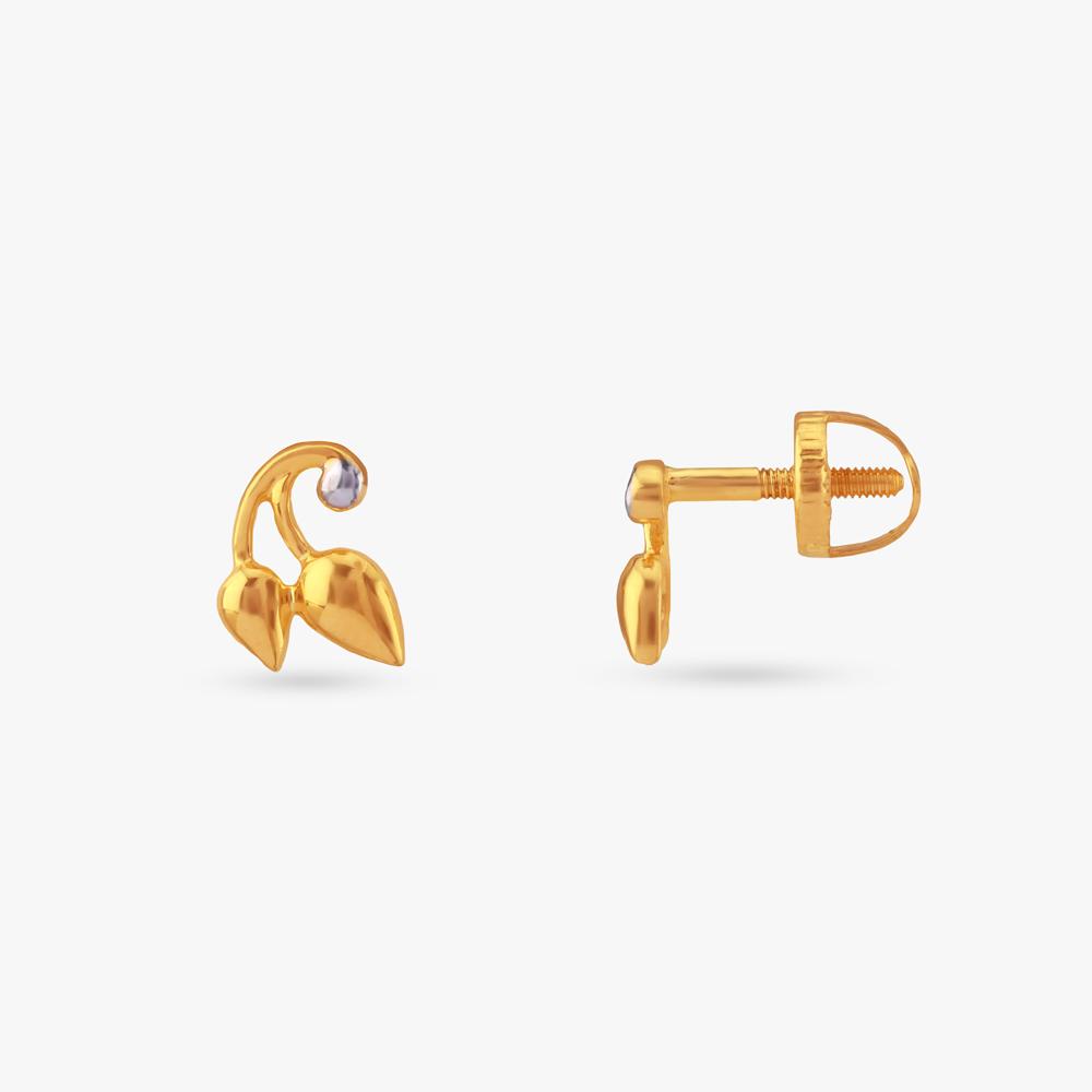 Leafy Hug Gold Stud Earrings for Kids,,hi-res image number null