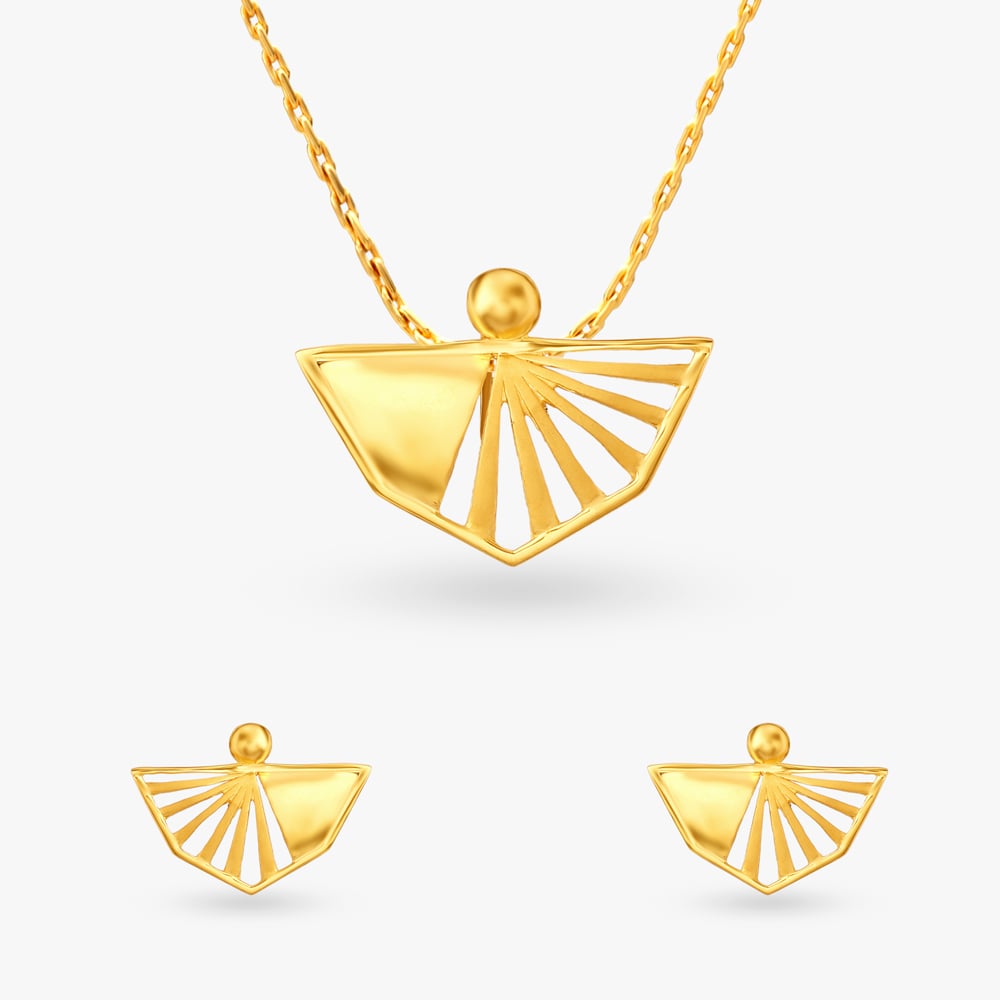 Contemporary Gold Pendant and Earrings Set,,hi-res image number null